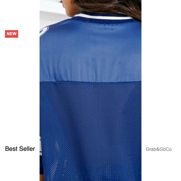 Oversized V-Neck Jersey Shirt Y2K Graphic Print Streetwear Mesh Fabric - Picture 6 of 6